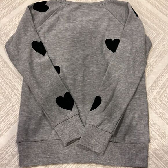 Chaser Women’s Heather Grey with Soft Black Heart Swestshirt - Picture 5 of 5